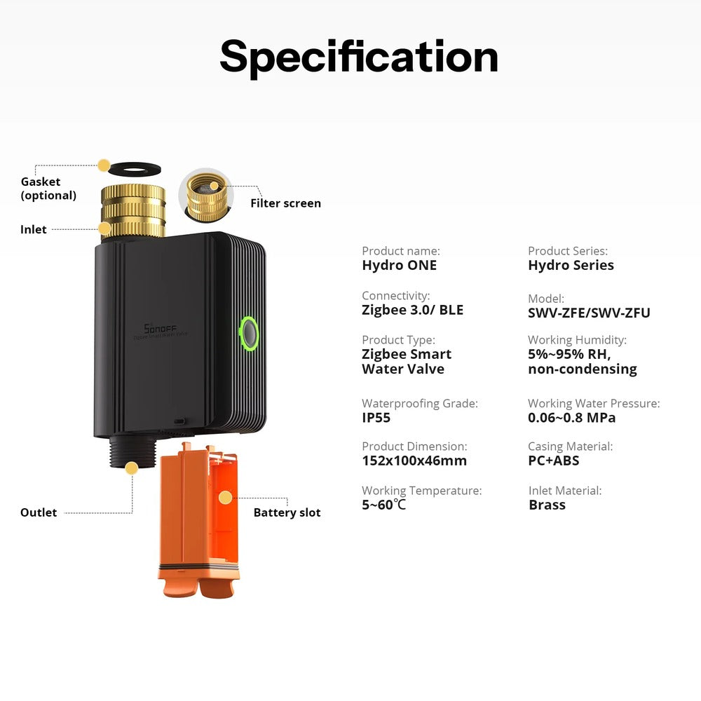 Sonoff SWV-ZFE Zigbee Smart Bewässerungssystem Waserventil Water Valve ZHA 2MQTT