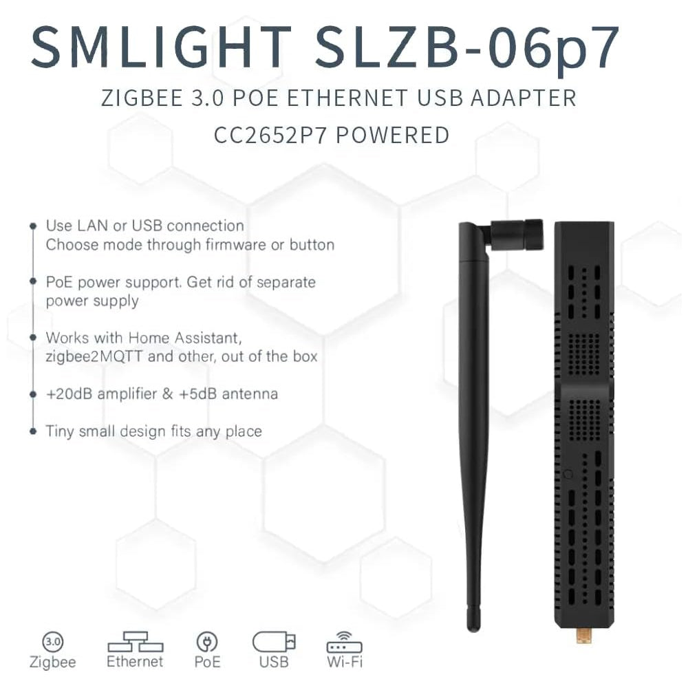 SMLIGHT SLZB-06p7U Zigbee PoE USB Wi-Fi Adapter Zigbee2MQTT ZHA Thread CC2652P7