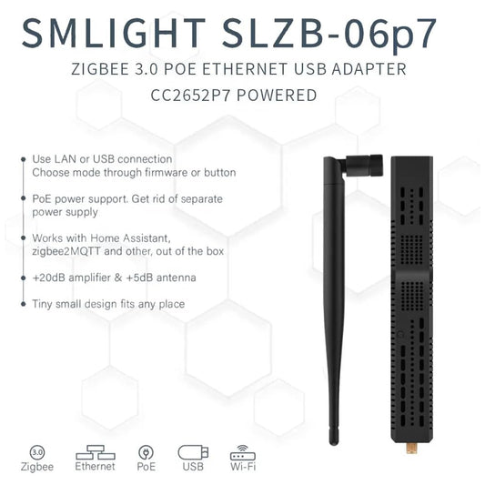 SMLIGHT SLZB-06p7U Zigbee PoE USB Wi-Fi Adapter Zigbee2MQTT ZHA Thread CC2652P7