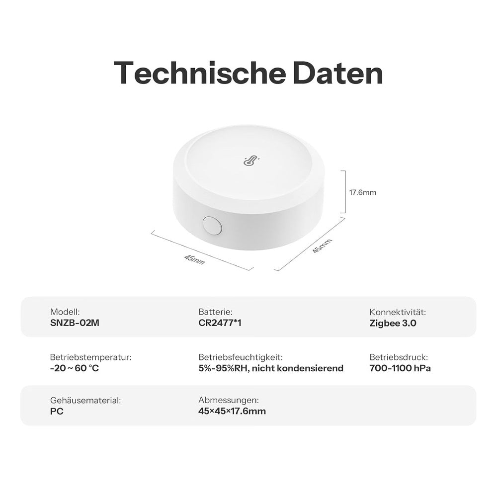 Sonoff SNZB-02M AirGuard TH Zigbee Temperatur Feuchte Luftdruck Sensor