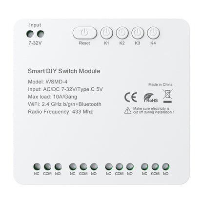 Avatto ZWSMMD-4 4 Kanal Zigbee Radio RF 433 Relais potentialfrei DC AC 7-32V
